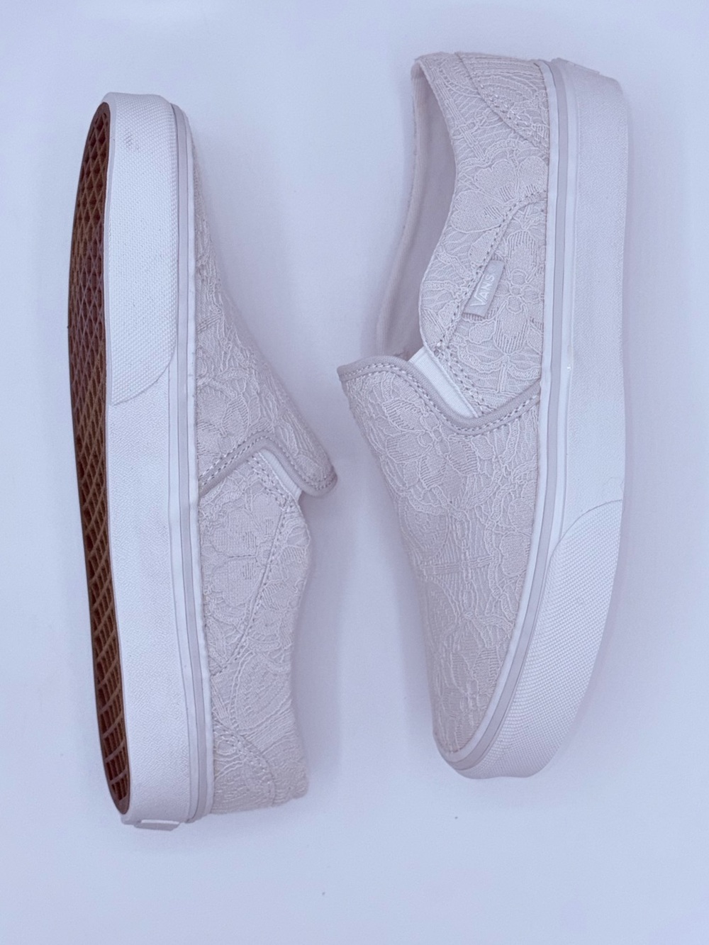 Vans Classic Slip-On Ivory Floral Lace Sneakers Women's 8.5 - Picture 15 of 15